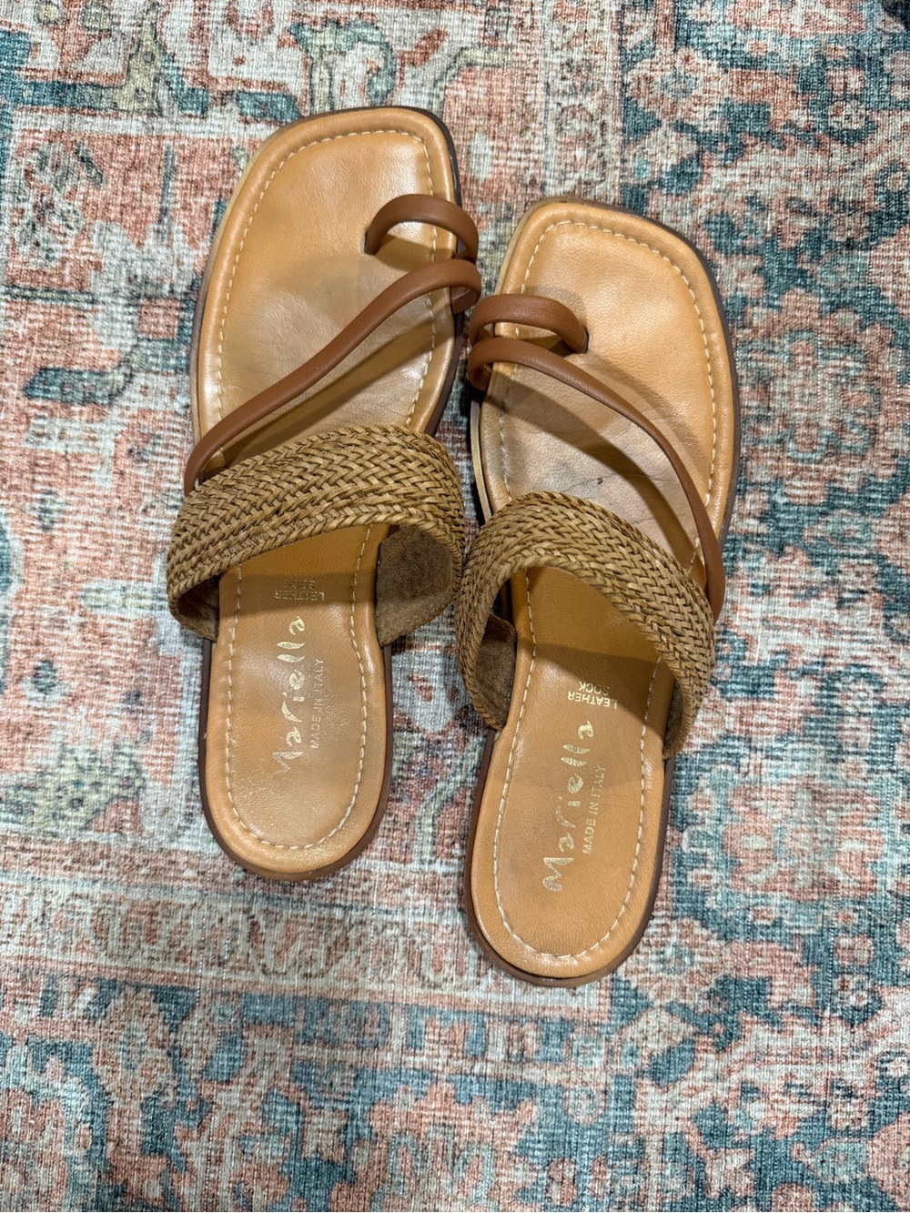 Braided Strap Tan Women's Sandals with Toe Loop
